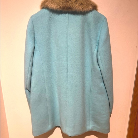Vintage Talbots Powder Blue Pea Coat With Removable Fur Collar size S - Picture 2 of 5